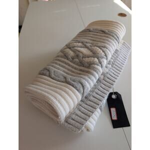 NWT Rag & Bone New York Cable Knit Scarf 100% Wool Ivory Gray $250 MSRP